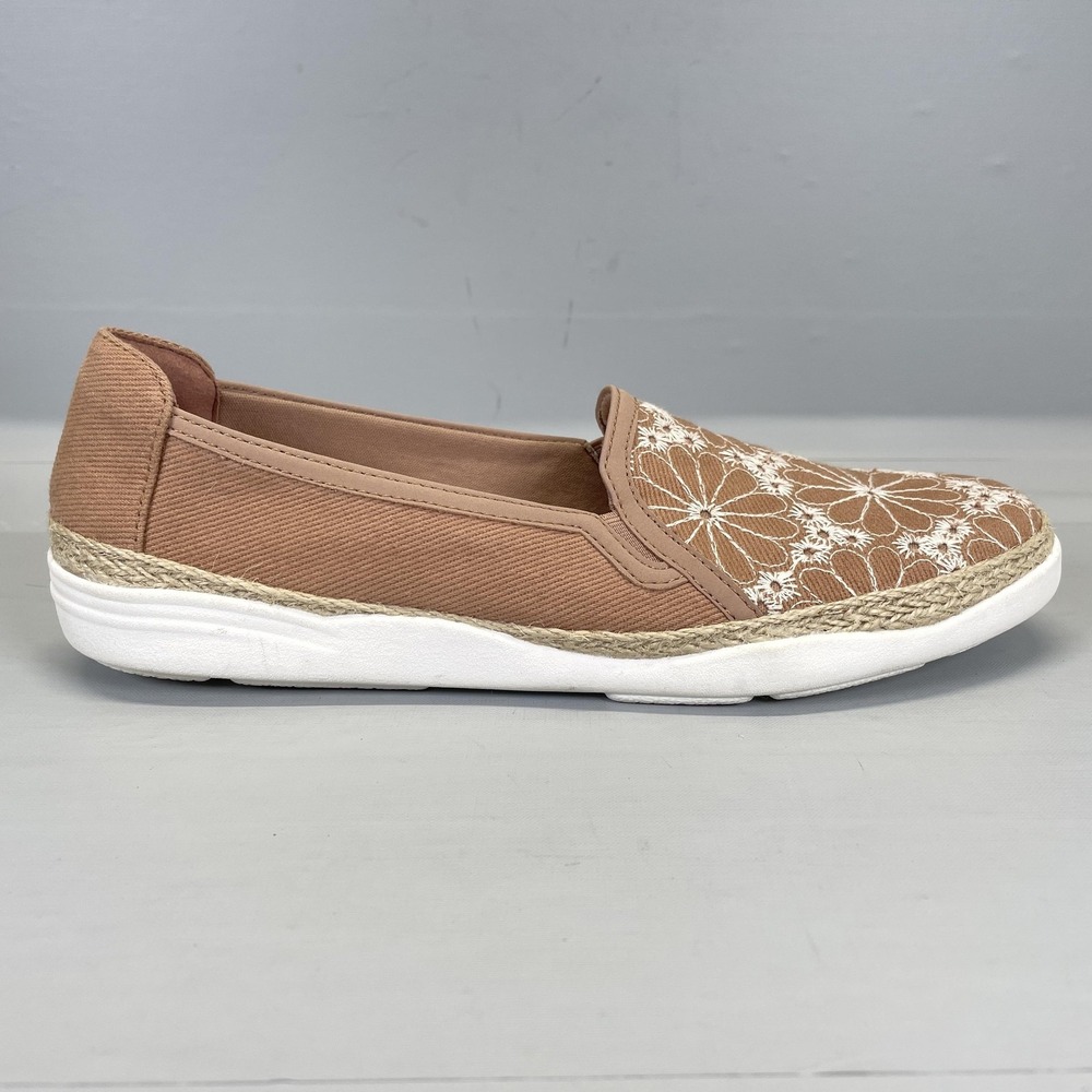 Clarks Elaina Harbor Espadrille Shoes Womens Size 9.5‎ M Taupe Floral Slip On